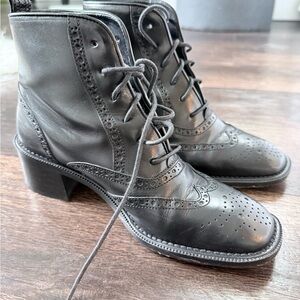 Helbern Black Leather Ankle Boots Oxford Style